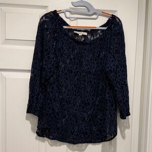 LOFT Navy Floral Lace Blouse
